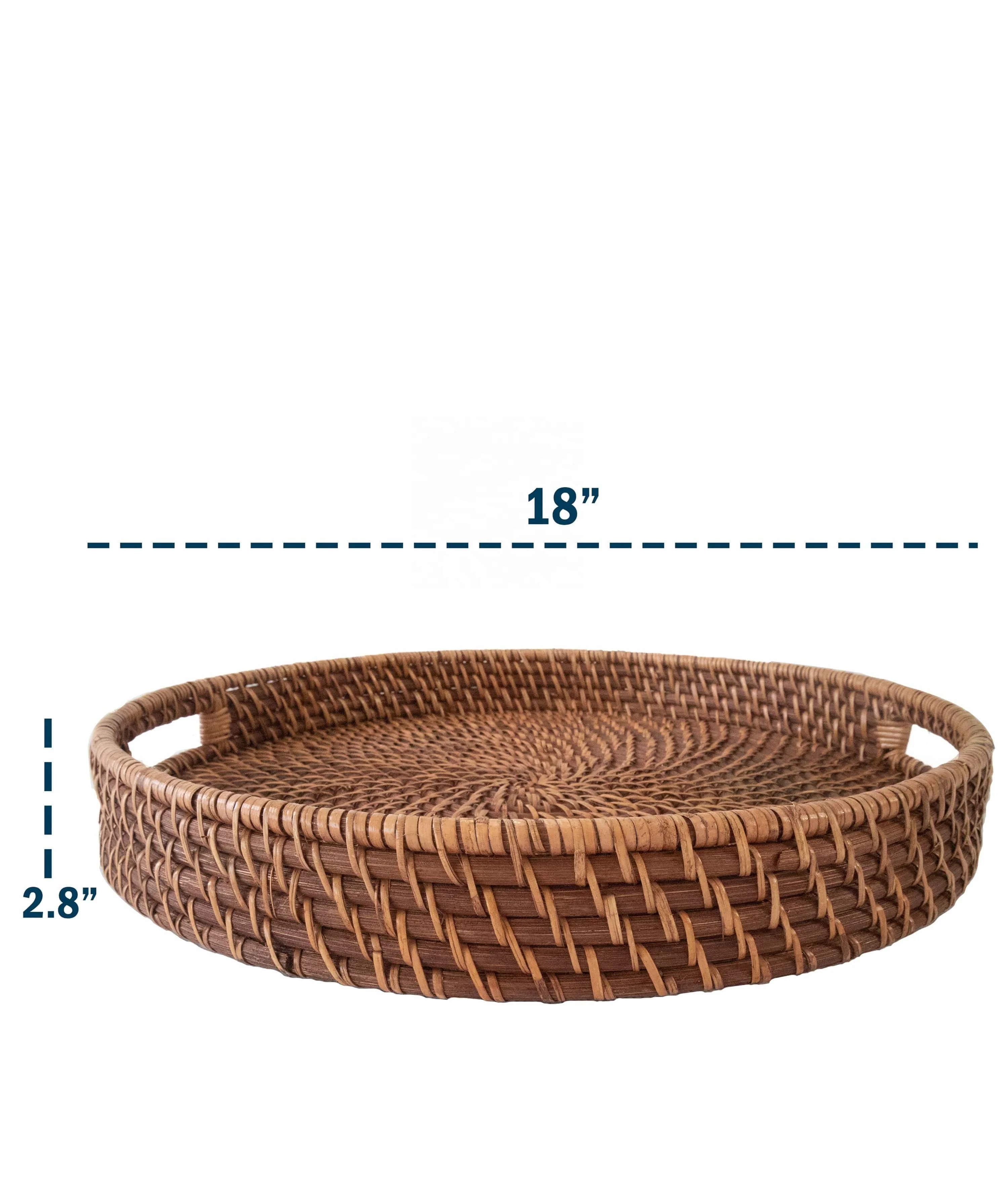 Hot Selling Wicker Round Brown Natural Rattan Serving Trays with cutout handles for Food Storage Best Color