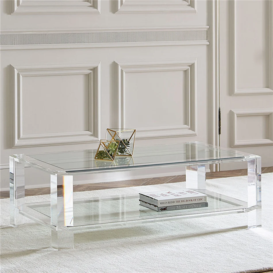 Popular Modern Living Room Hotel Transparent Acrylic Furniture Rectangle Glass Top Lucite Acrylic Coffee Side Center Table