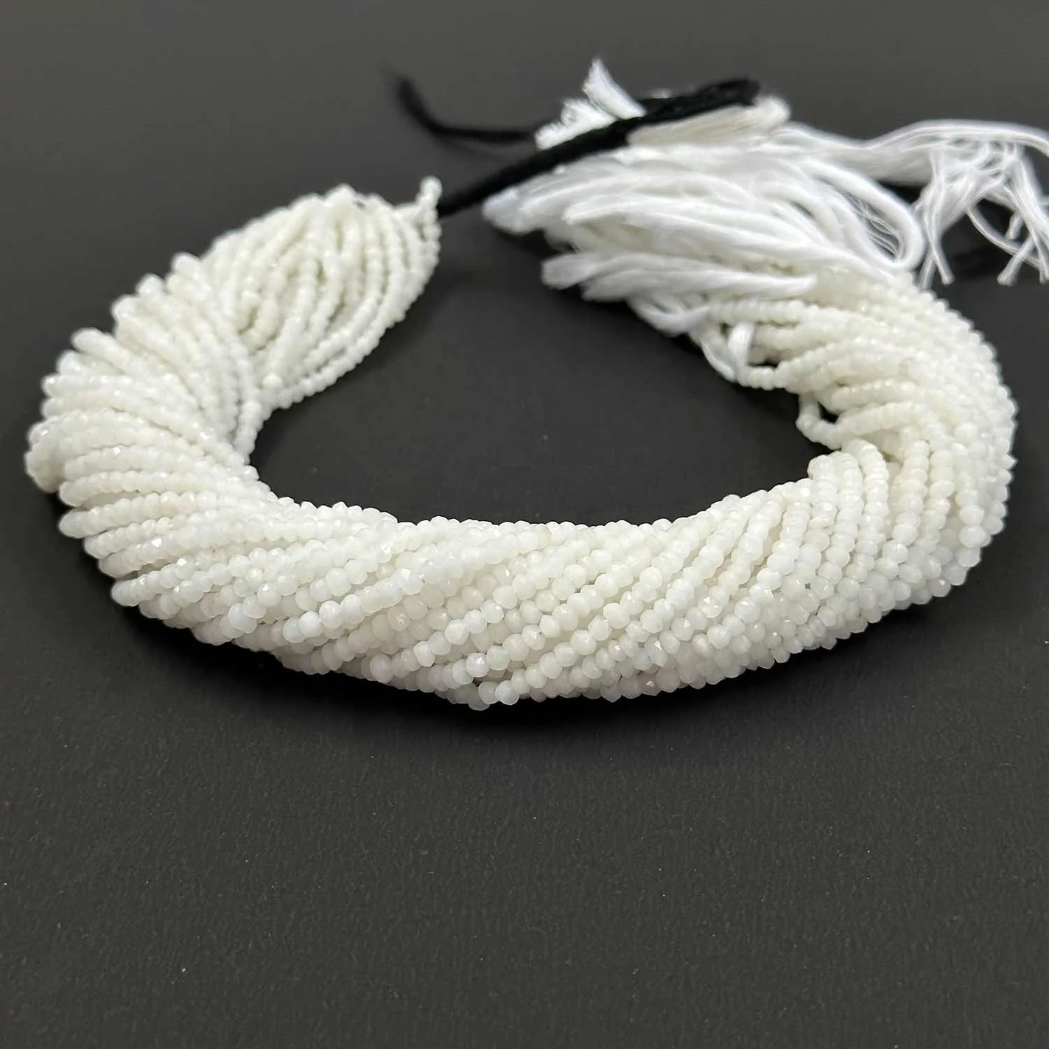 Affordable Price 3mm Natural White Agate Faceted Rondelle Loose Gemstone Beads for Bracelet Making Custom Size Genuine Beads
