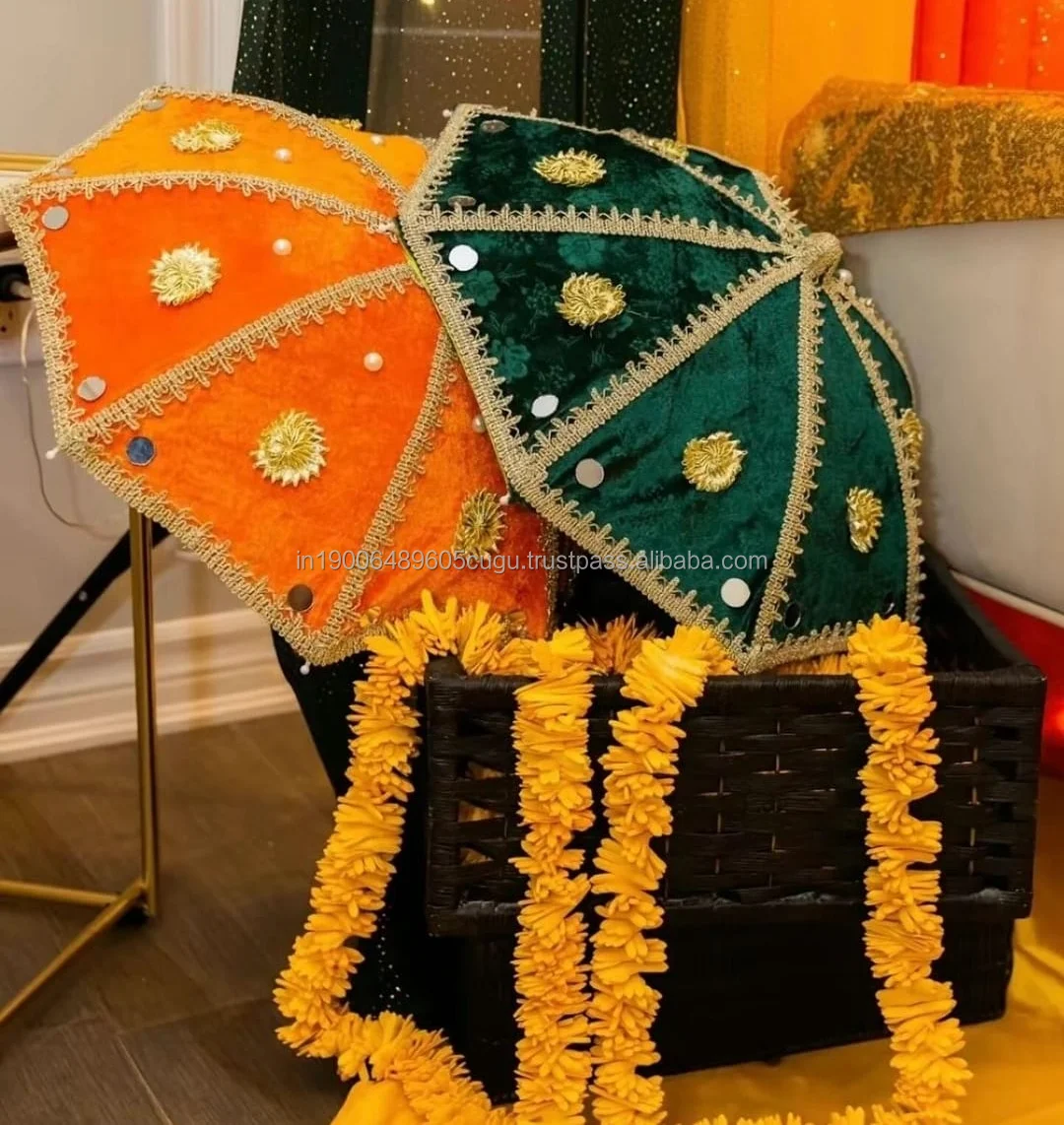 New Arrival Handmade Velvet Gota Work Parasol For Wedding Decoration Indian Decorative Umbrella