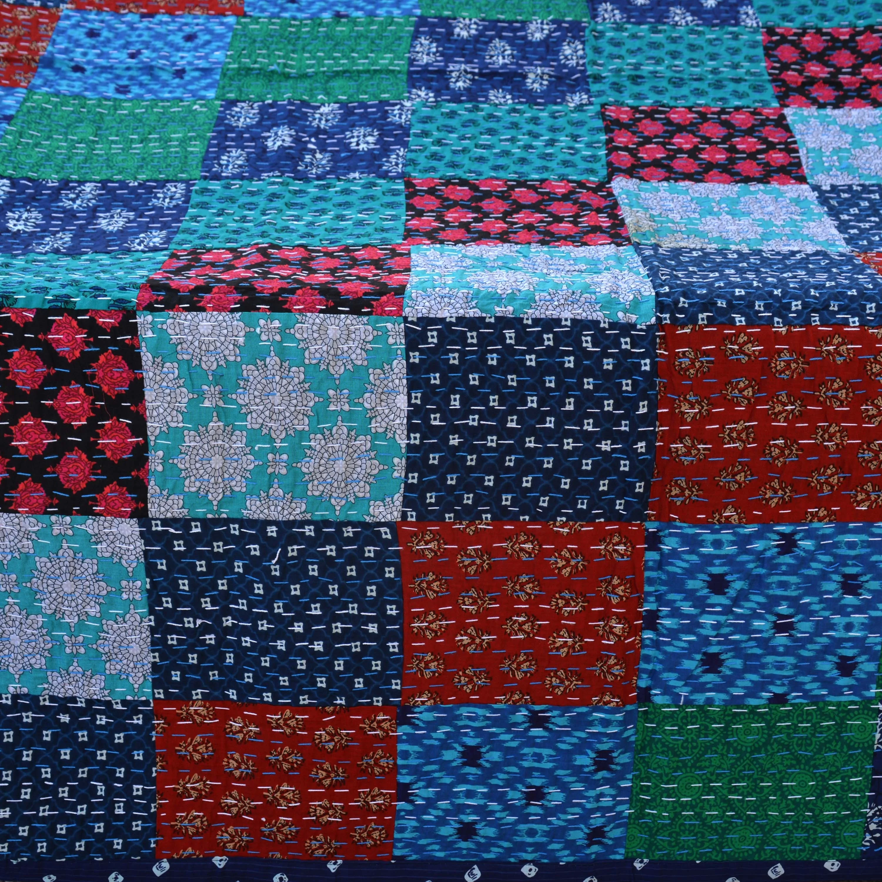 Best Kantha Handmade Hand Block Print Cotton Patch Work Sofa 60x90 inches Cover Bedspread Throw Kantha Handmade Hand Block Print