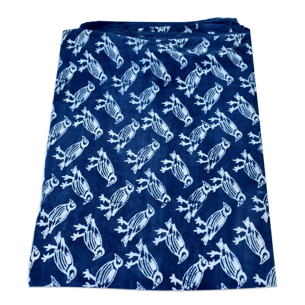 Hot Selling Bird Hand Block Print Cotton Clothing Fusible Indian Durable Dark Blue Night Dress Sewing Fabric Wholesale