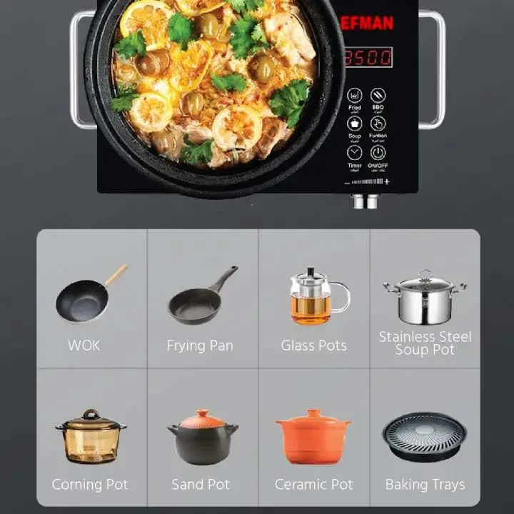 Portable 1-Burner Induction Cooker Touch Control High Efficiency Infrared Ceramic Cooktop Stove Electric Power Household Use