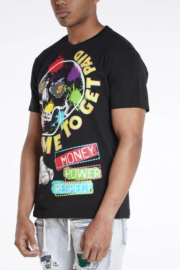  OEM индивидуальное время оплаты-черные золотые футболки с принтом DTG футболка вышивкой уличная стильная