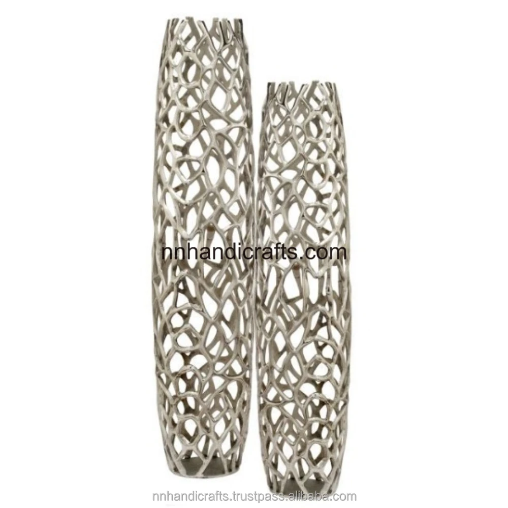 New Stylish Unique Latest Design Aluminium Metal Shiny Polish Nickel Plated Spherical Floor Vase Tall Mini Large Home