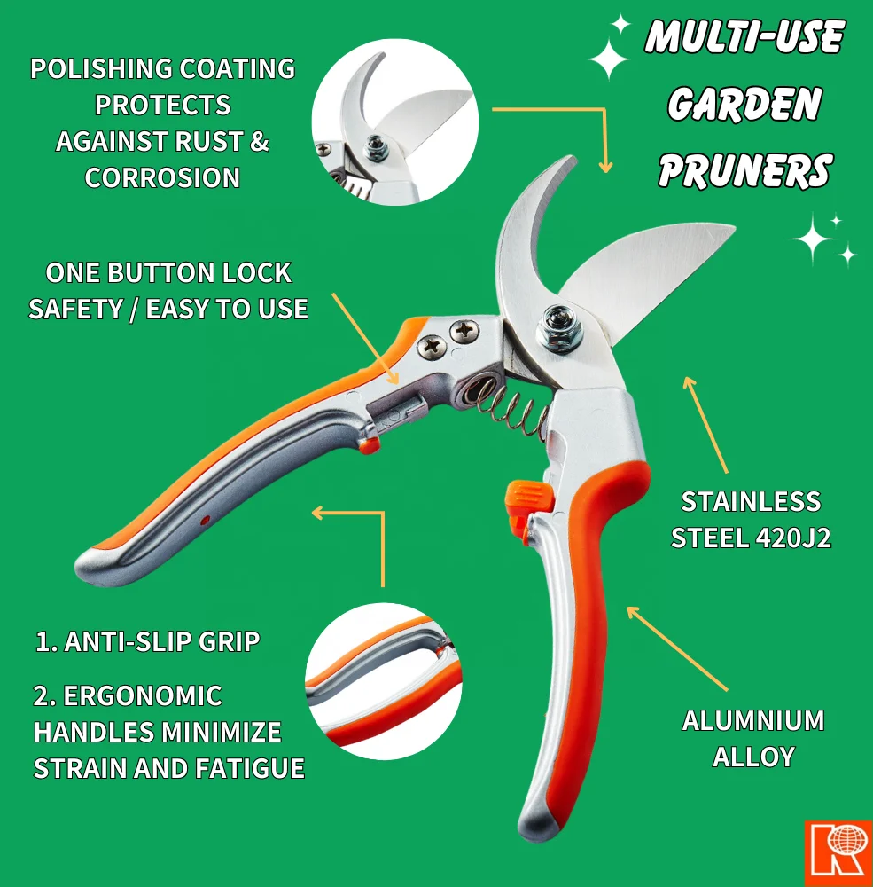 Kwang Hsieh Garden Trimmer Pruning Tool Aluminum Handle Bypass Shears Durable Stainless Steel Blade Metal Plastic Hand Tool