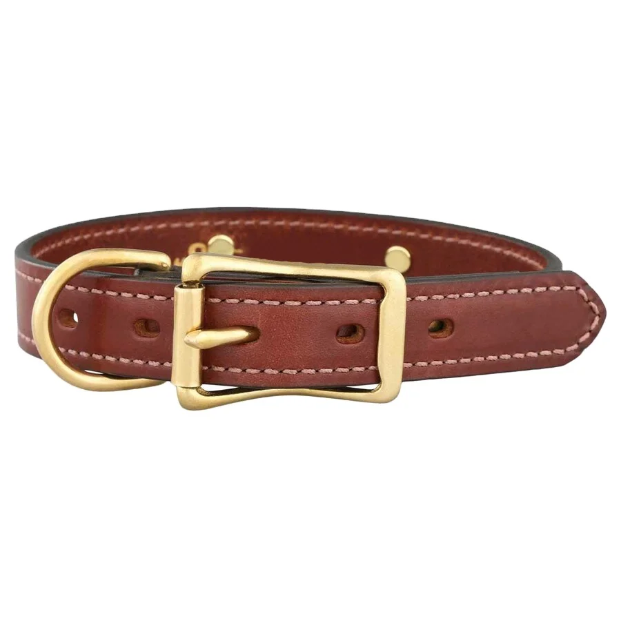 Classic Genuine Leather Dog Collar Soft Padded PU Leather Inner Collar with Engraved Brass Nameplate