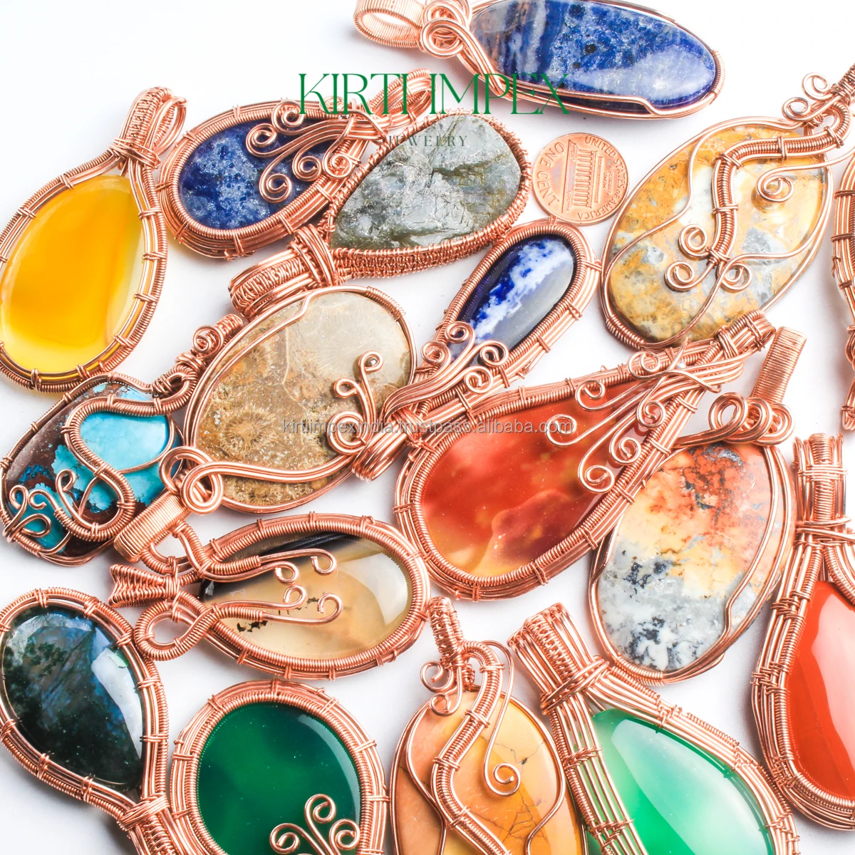 Wholesale Handcrafted European Design Copper Wire Wrapped Mixed Crystals Pendant Necklace Vintage Jewelry with Healing Charms