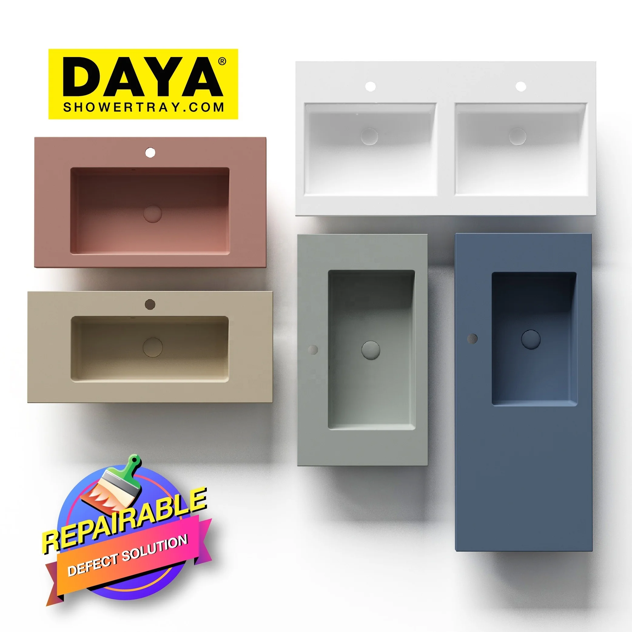 High-grade Apartment Counter Top Wash Basin White Small Rectangular Sink Easy Clean Bathroom Lavabo