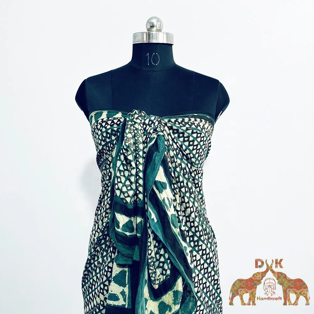 Hot sale block print Pareos Pure cotton hand block print coverup wrap up beach wear sarong for women