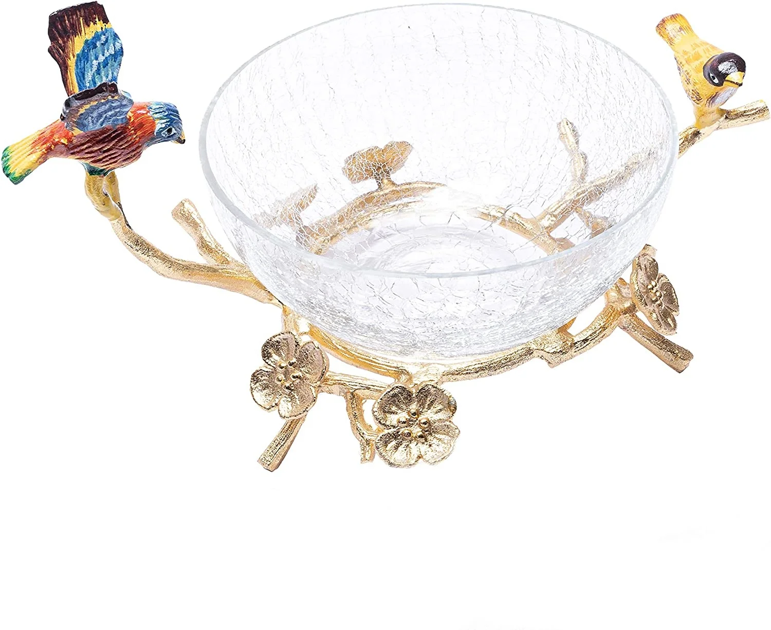 2021 Hot Selling High Quality Crackle Glass Decorative Bowl With Golden Aluminum Metal Stand