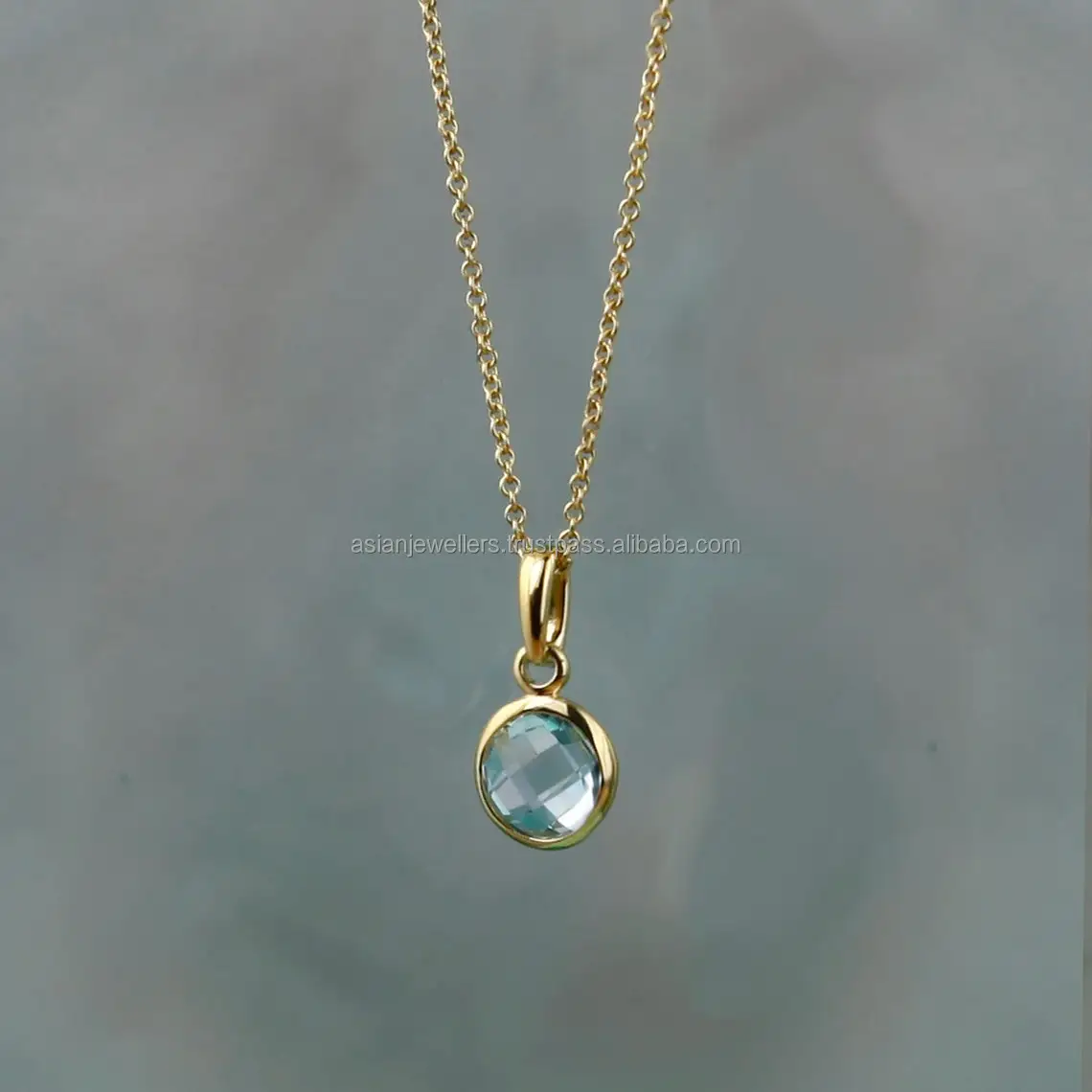 925 sterling silver natural Blue Topaz gemstone gold vermeil bezel charm pendant high quality necklace handmade silver jewelry