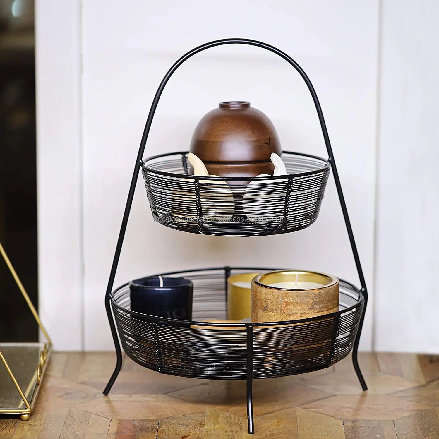 2 яруса Металлическая черная напольная корзина посуда кухонная утварь декоративные полки черные круглые чаши и корзины для хранения фруктов
