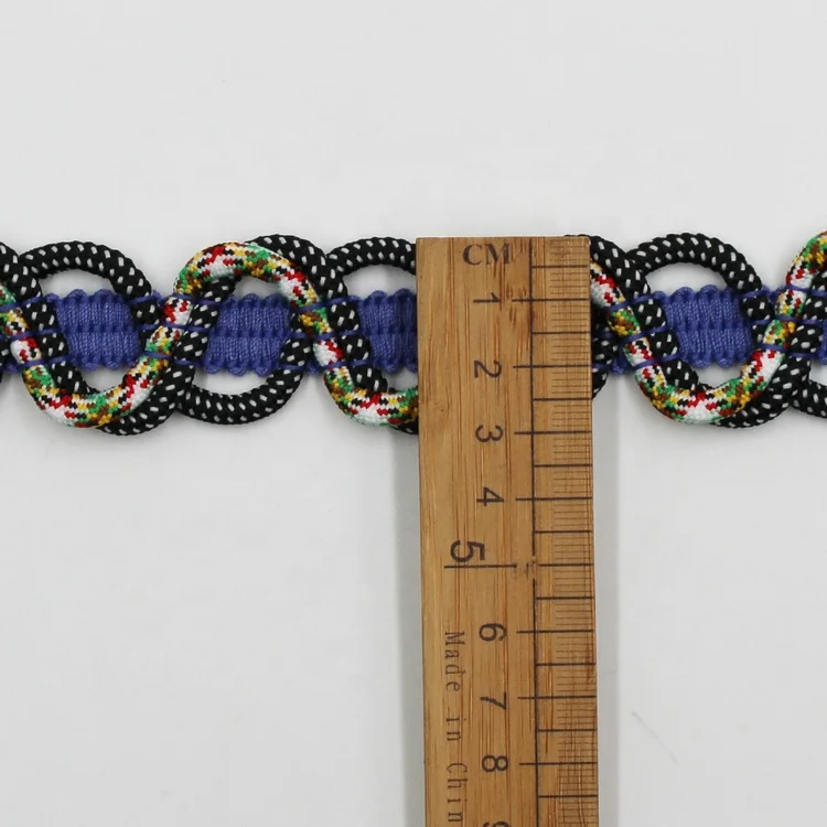 Custom blue purple 3cm polyester decorative crochet trim with braid cords for bags garment home textile