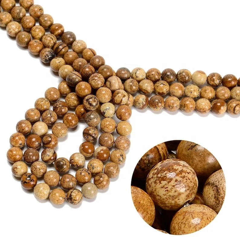 Factory Price Natural Picture jasper Stone Round 8mm Beads Line For Making Jewellery (48 Beads line)