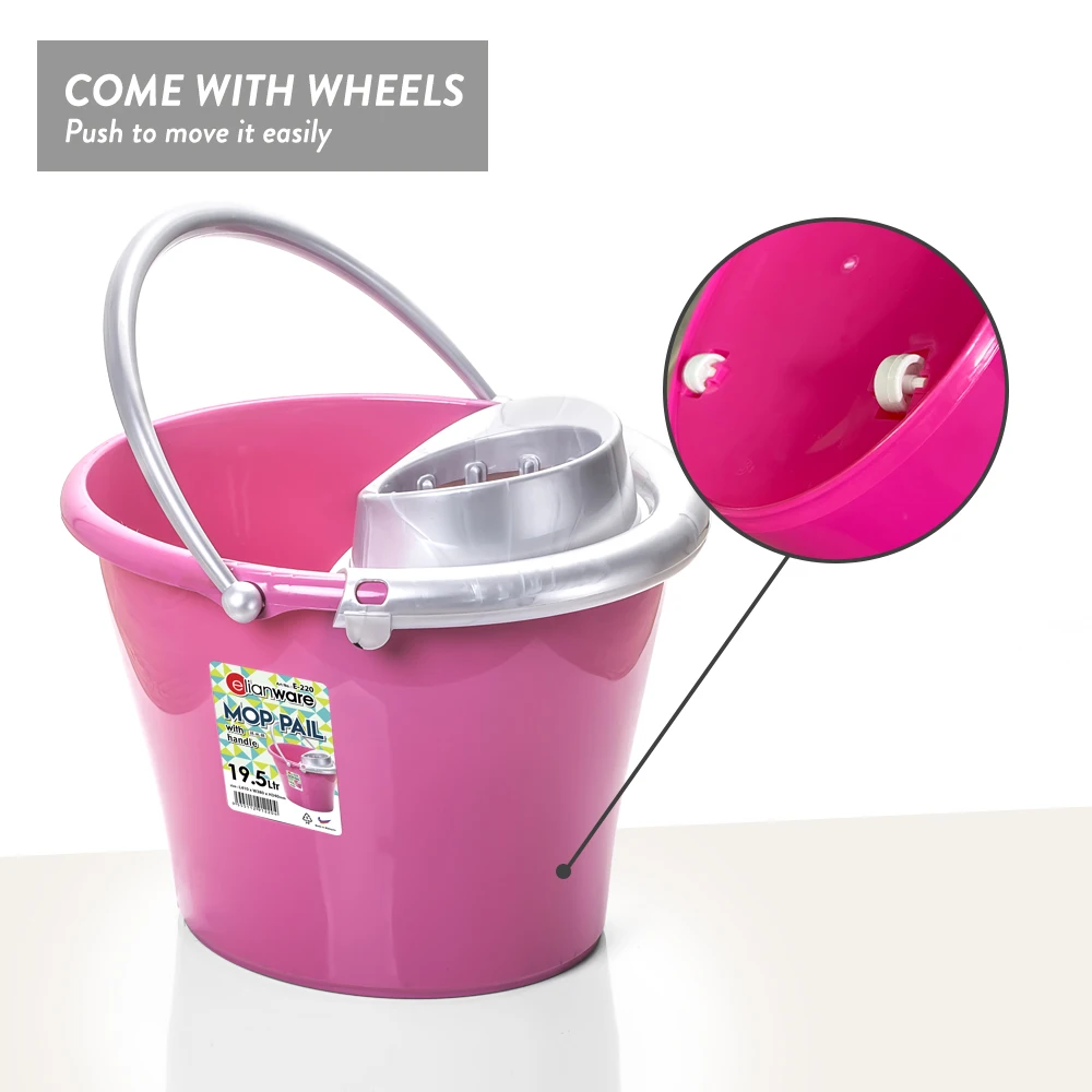 Elianware Elegant 2 Gallon Plastic Sanitary Cleaning Mop Pail With Cover And Hand Carry Pedal