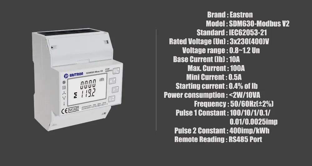 Growatt Eastron SDM630 Modbus V2 3-фазный интеллектуальный счетчик энергии din для солнечной системы средний утвержденный измеритель мощности