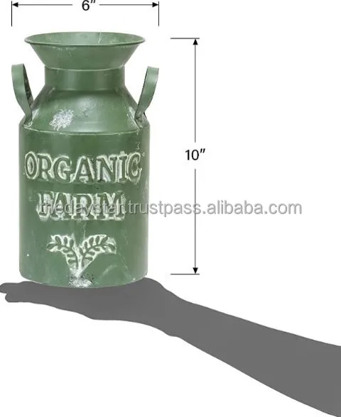 Customizable Modern Green Metal Iron Milk Can Planter Small Table Top for Home and Garden Decor for Nursery Flower Pot