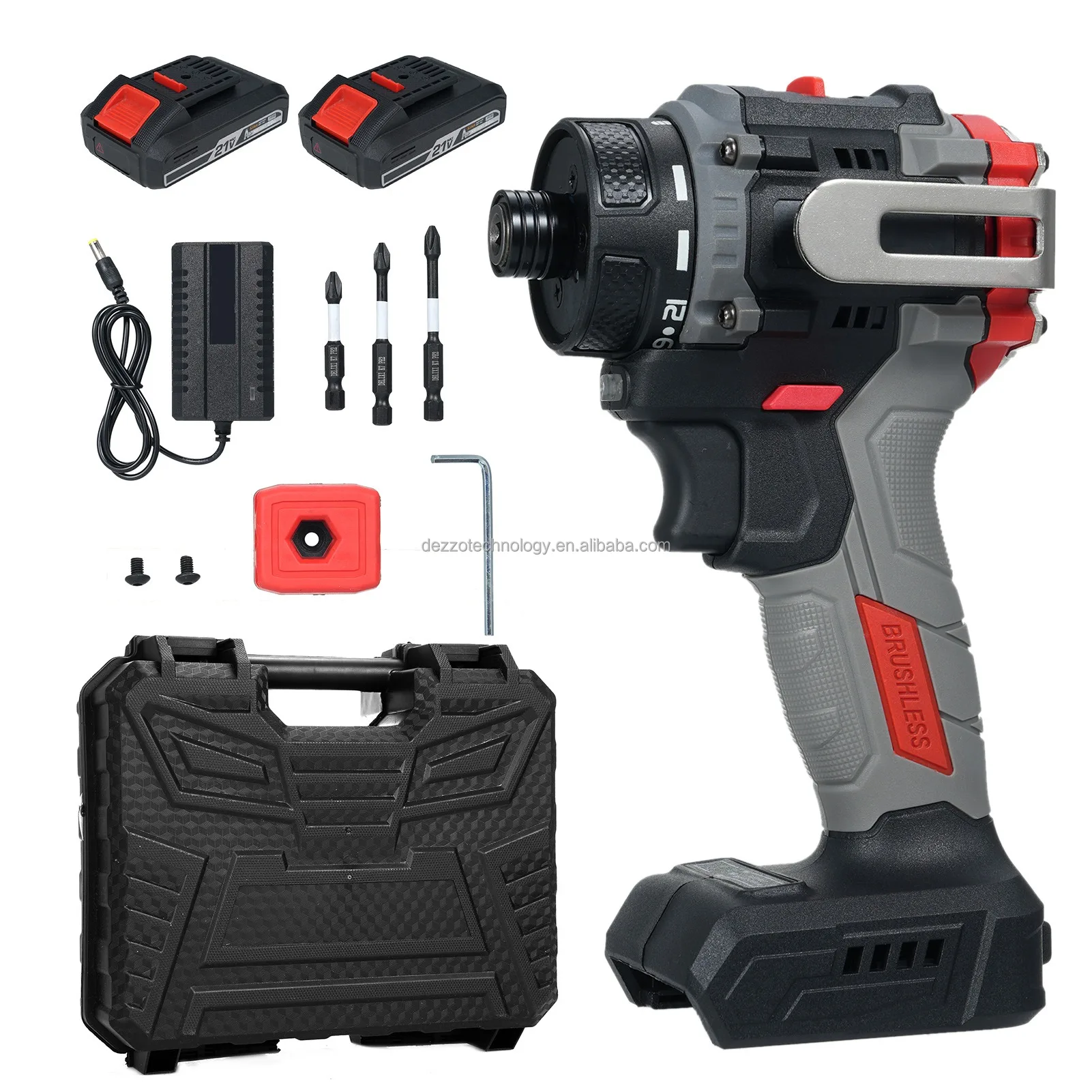 21V Electric Screwdriver 2in1 Impact Driver + Hammer Brushless Rechargeable Power Screwdriver Power Impact Drill With 2 Battery