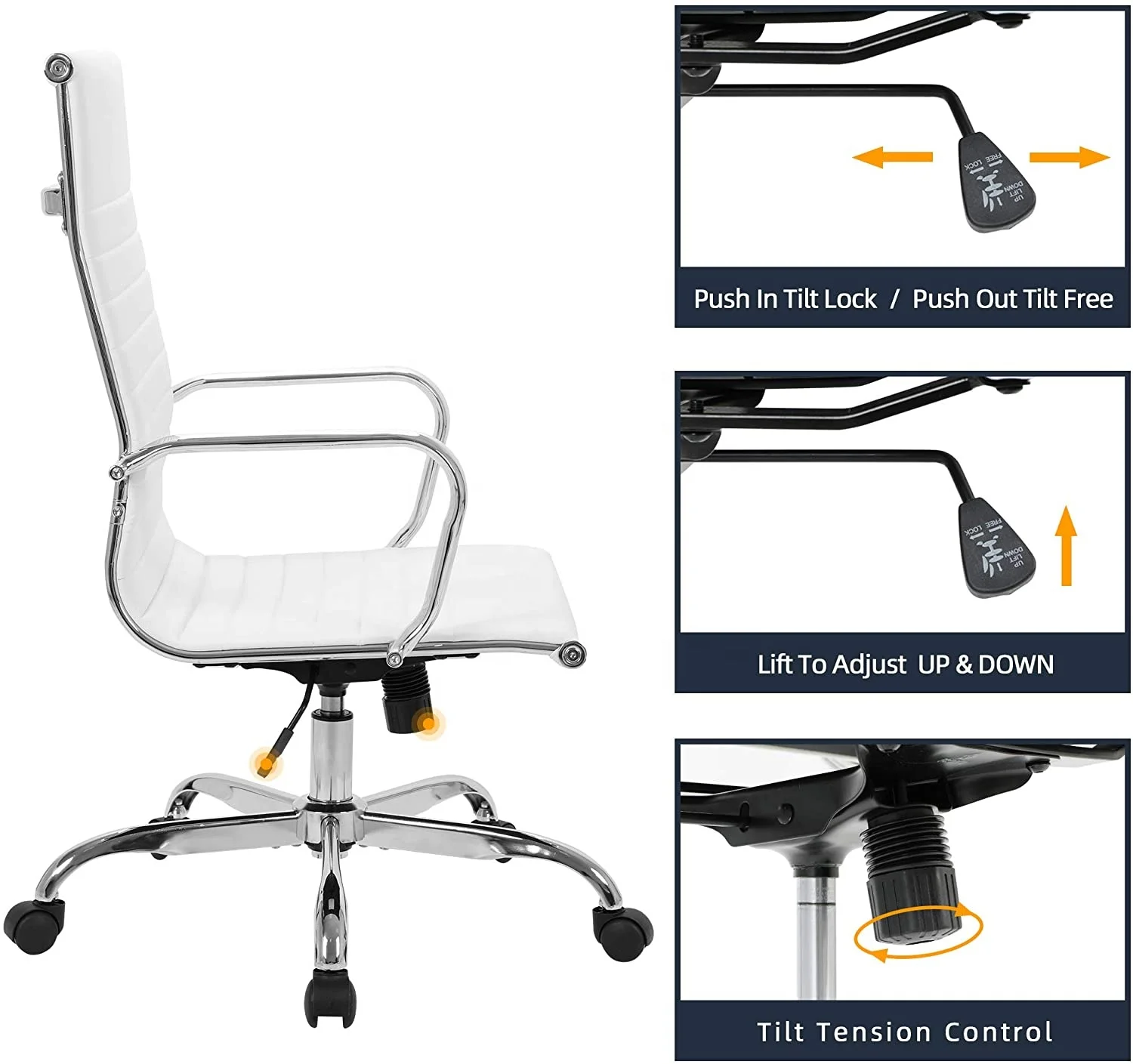 High back luxury comfortable executive manager white leather desk office computer chair with arms