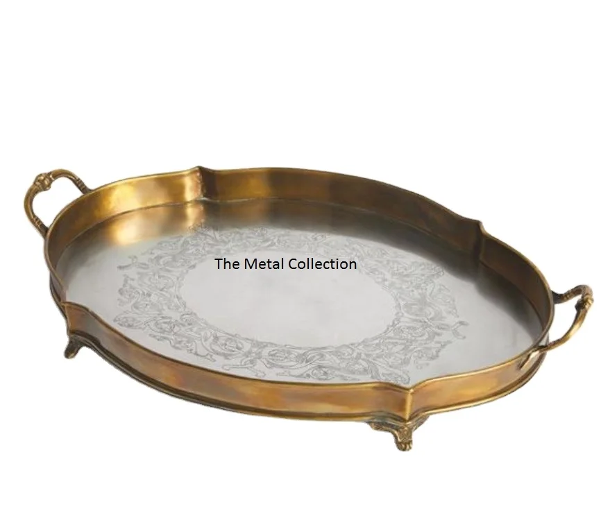 Brass Serving Tray For Kitchen Restaurant Wedding Serving Tray Decorative Brass Antique Finishing Modern Decorative Serving Tray