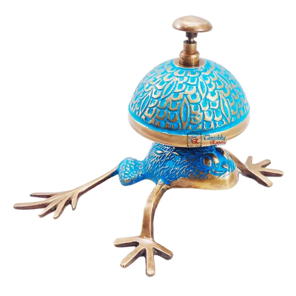 Antique Brass Frog Design Desk Bell for Home and Hotel Ornate Office Use Doorbell with Counter Service Calling Feature