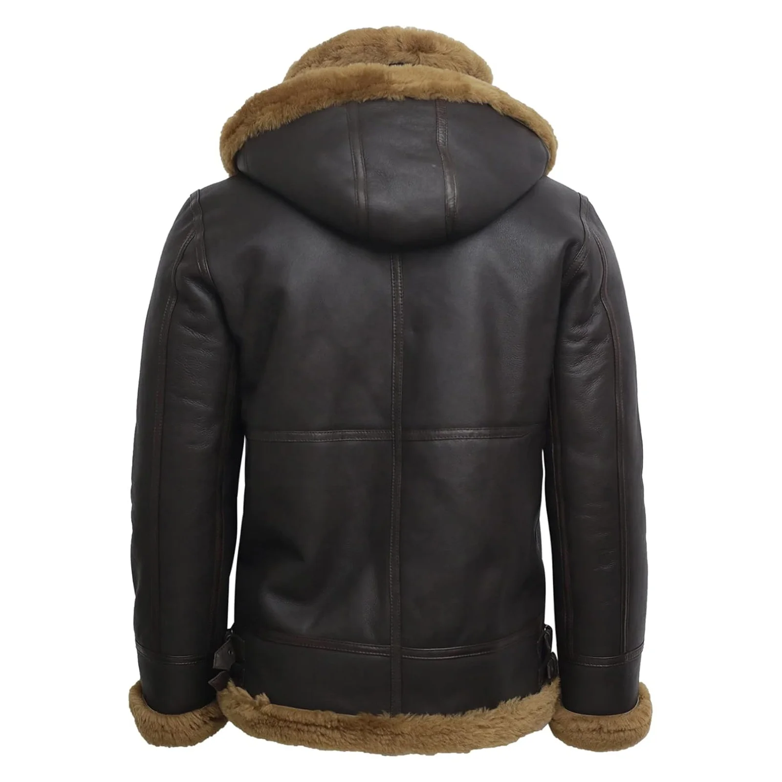 BRANDSLOCK Mens Aviator Flying Genuine Shearling Sheepskin Leather Bomber Hooded Jacket Brown White Sherpa Inner