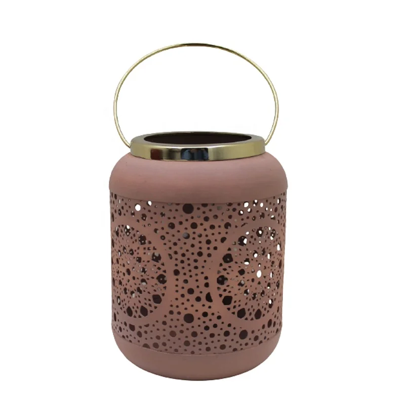 Iron Decorative Lantern Light Chocolate Texture And Gold Color American Design Candle Stand For Wedding Decor Handmade