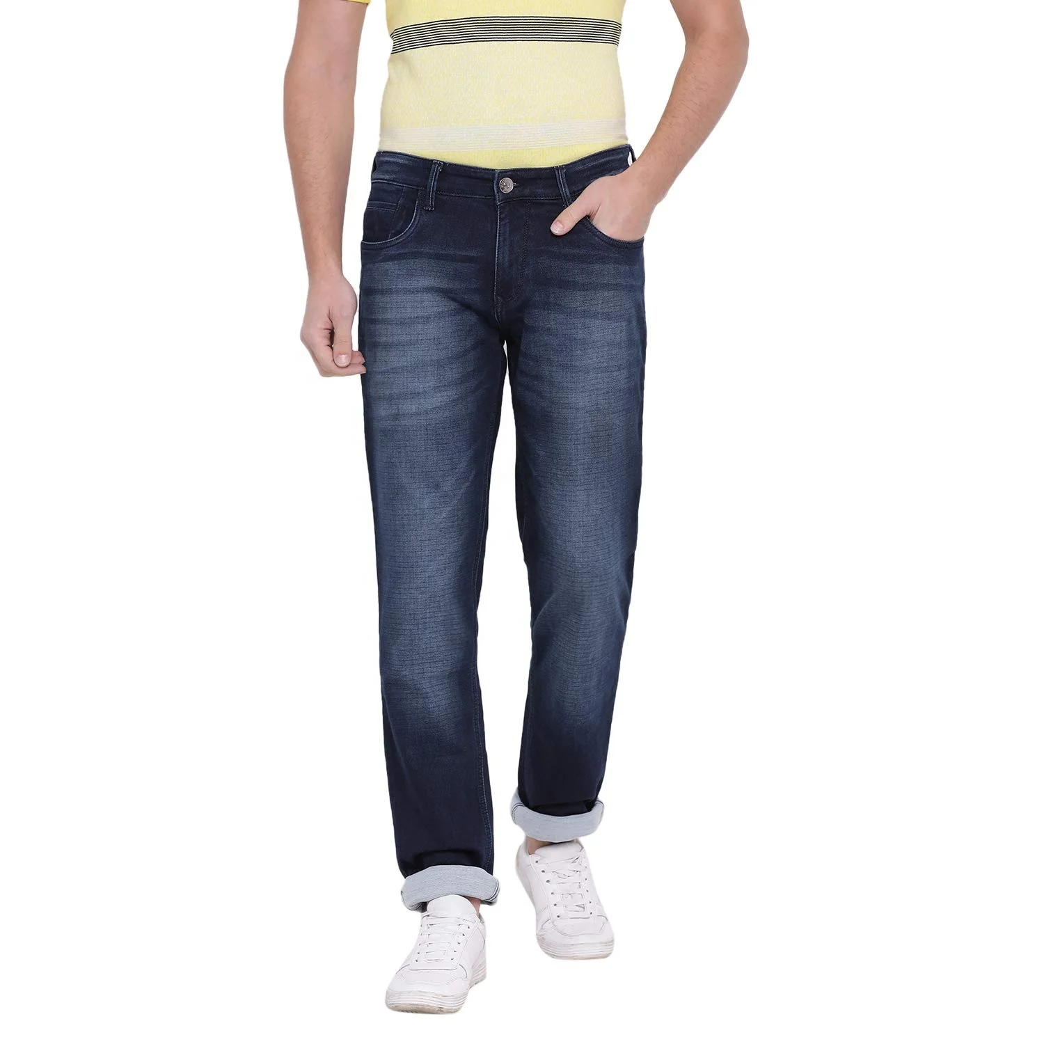 
Мужские однотонные синие джинсы скинни из смеси хлопка 