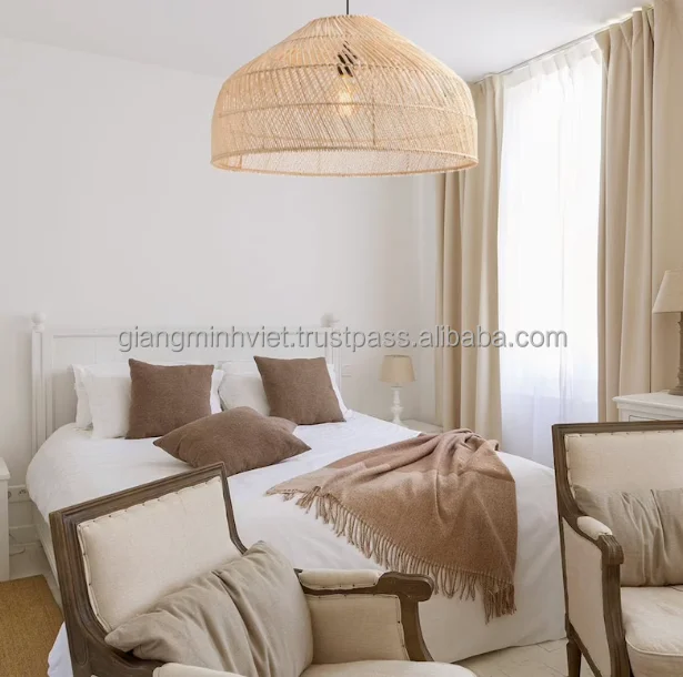 Best Price Natural Woven Rattan Lamp Shade,Black Wicker Pendant Light Rattan Light Fixture Flush Mount Ceiling Light