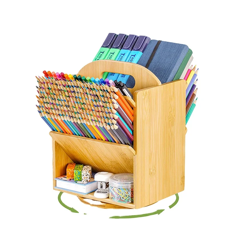 Wholesale 6 Compartments Office Supplies Desktop Set Bamboo Storage Desk Organizer For Documents