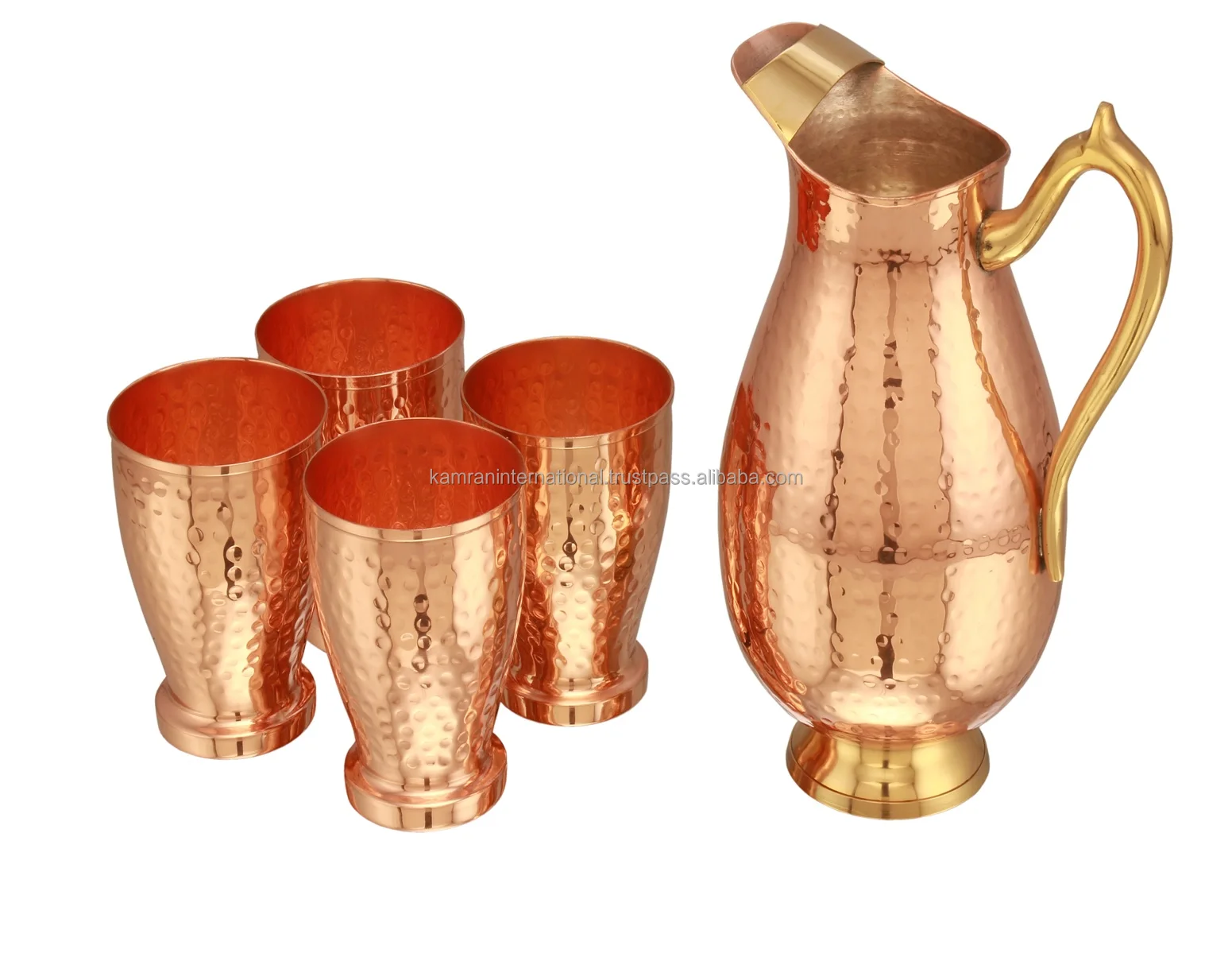 70 OZ Solid Copper Hammered Water Jug Drinking Pitcher with Tumblers & Glasses Kitchen Metal Water Jug & Utensils