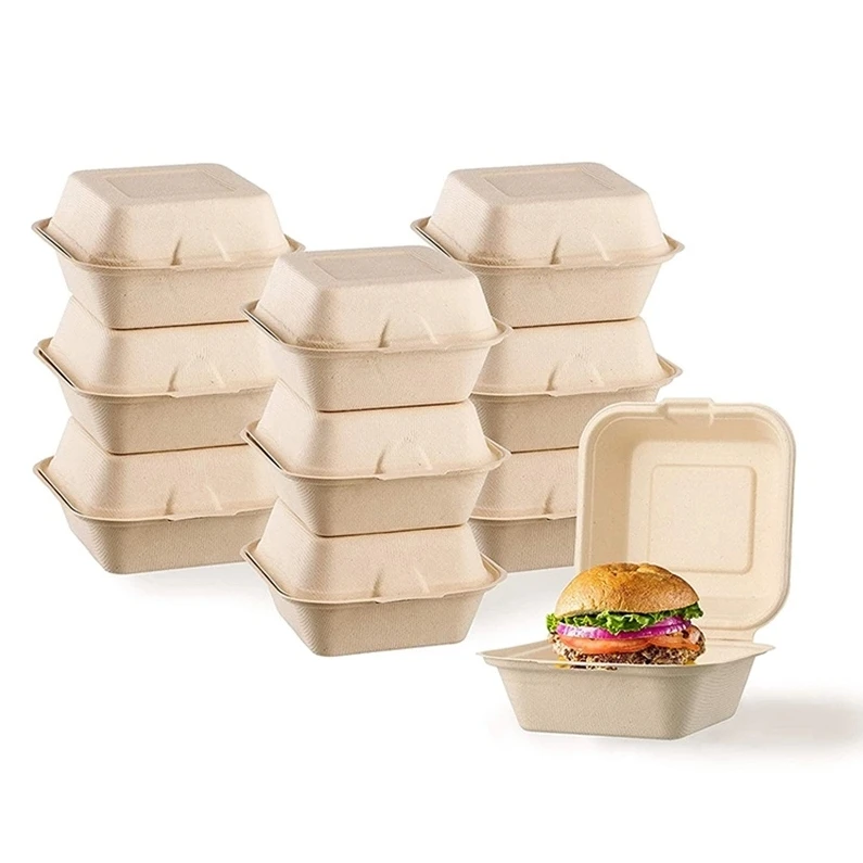 6 inches Biodegradable takeaway take away pizza hamburger burger bento meal fast food packing pulp lunch bagasse sugarcane