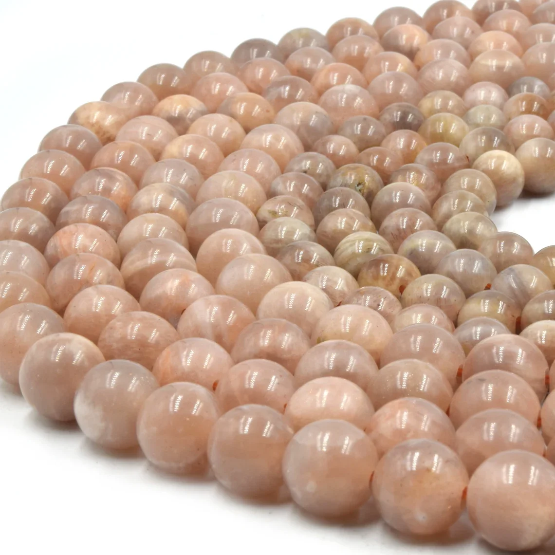 Factory Price Natural Peach Moonstone Stone Round 8mm Beads Line For Making Jewellery (48 Beads line)