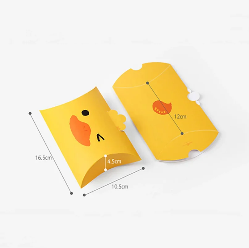 Cute Cartoon Pattern Of Yellow Duck And Brown Bear Cardboard Recycled Pillow Shaped Gift Snack Paper Box Customize