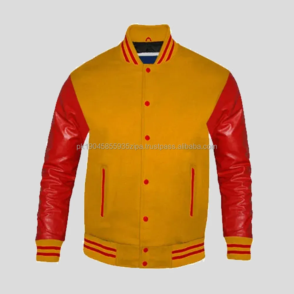 Leather Sleeve Chain Chenille Embroidery Bomber Flight Baseball Vintage Letterman Varsity Jacket For Men