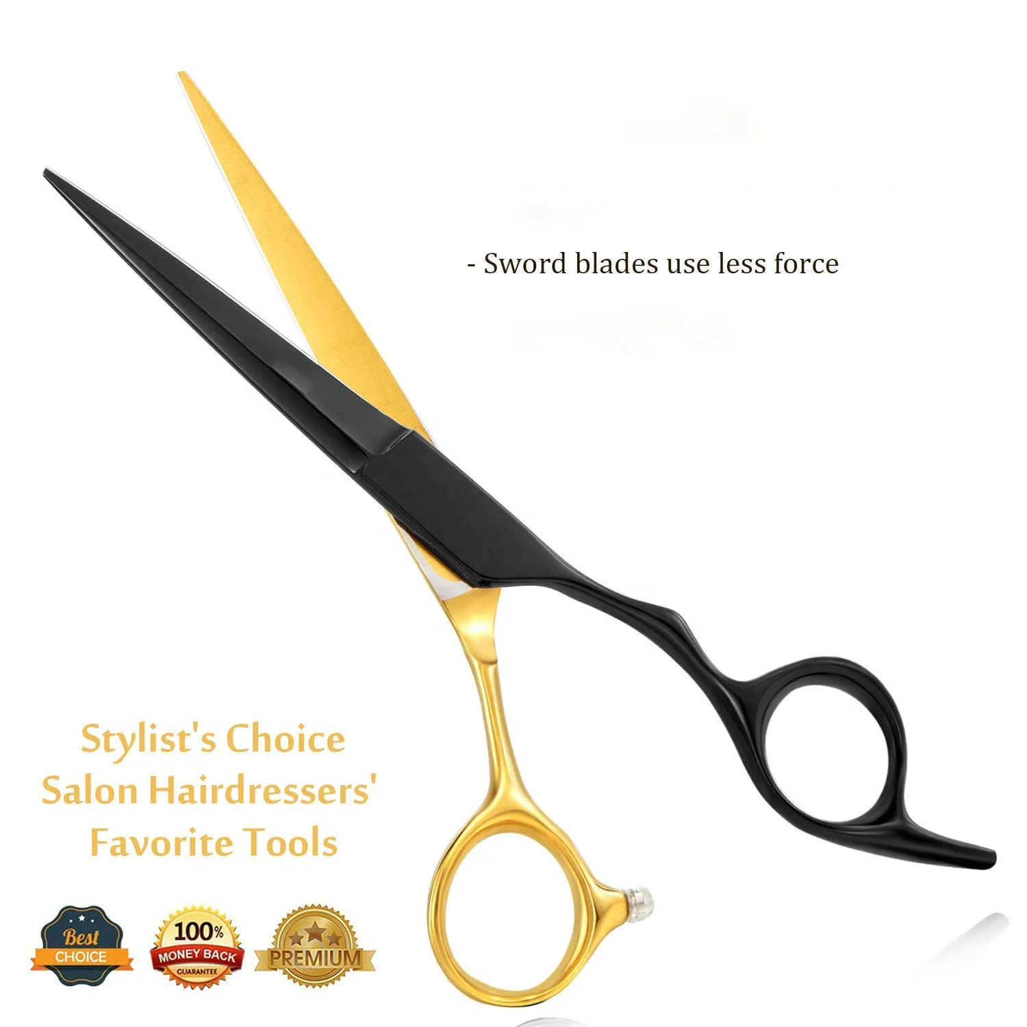 Красивый новейший дизайн профессиональных парикмахерских ножниц и черного золотого цвета.