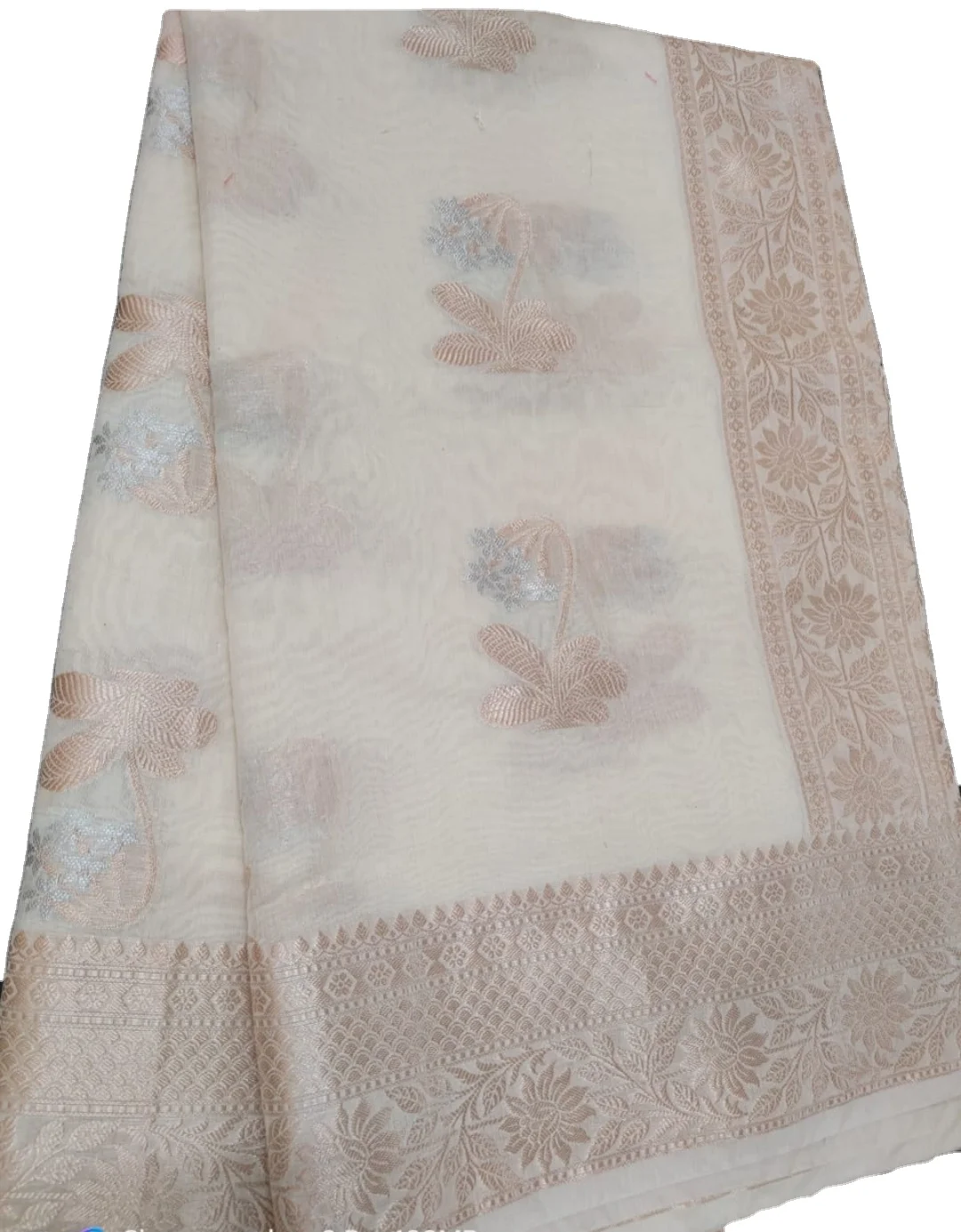 Party wear designer embroidered net silk design Indian ladies wear white color saree with blouse piece