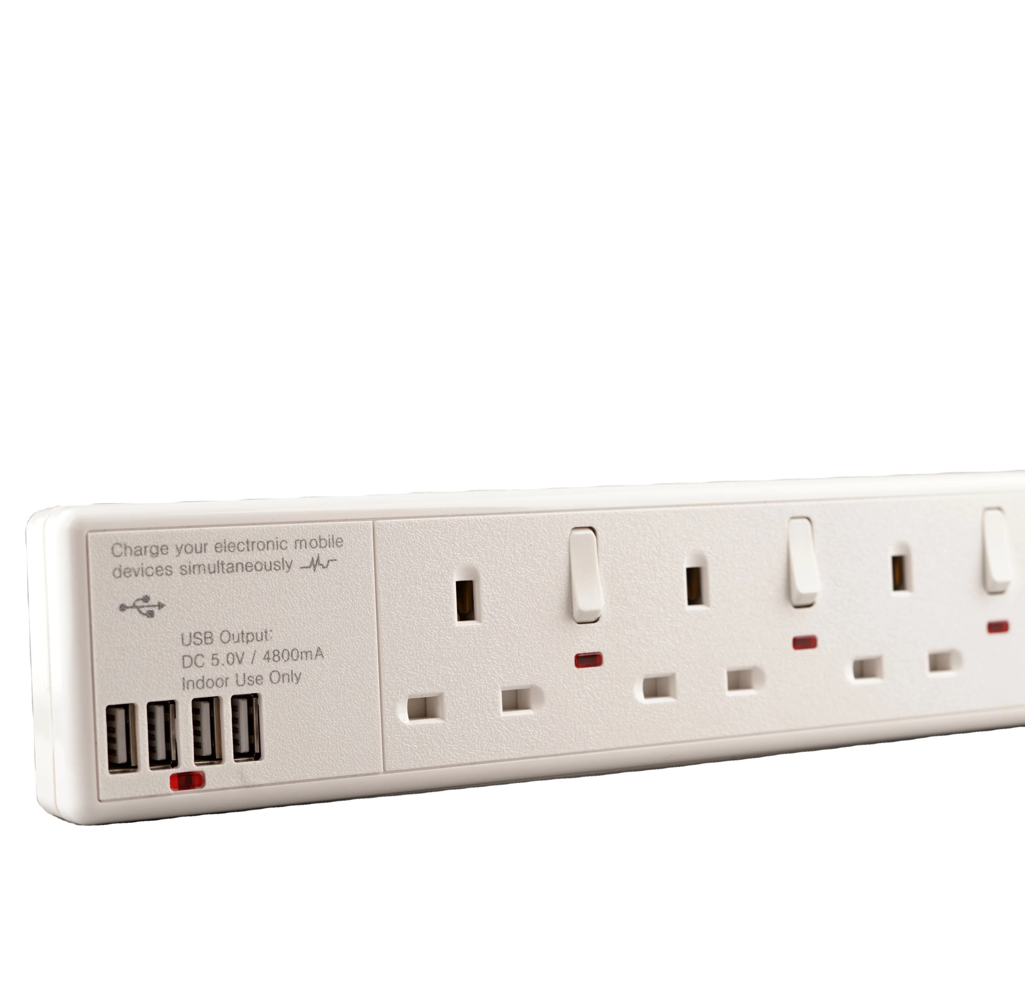 WK Extension Lead 13A UK Type Switchen USB Charge 4 Way  Extension Socket in 2M Cable