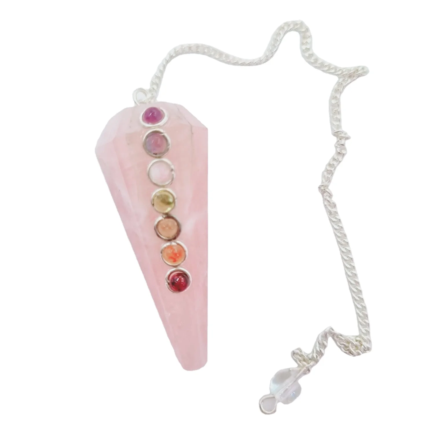 WHOLESALE TOP QUALITY ROSE QUARTZ 7 CHAKRA DOWSER PENDULUM/HEALING DOWSING CRYSTAL CONE PENDULUM FOR REAIKI FROM ELEGANT AGATE