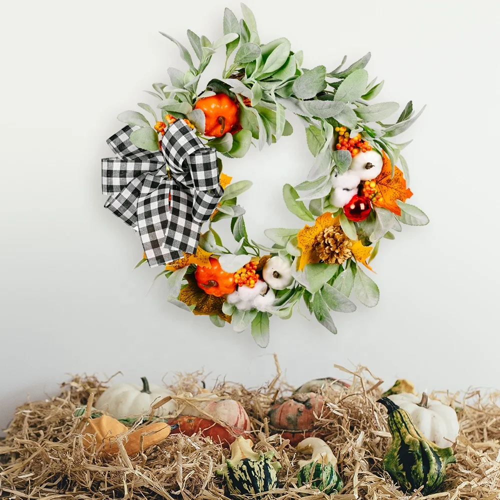 Fall Pumpkin Greenery Wreath With Bow