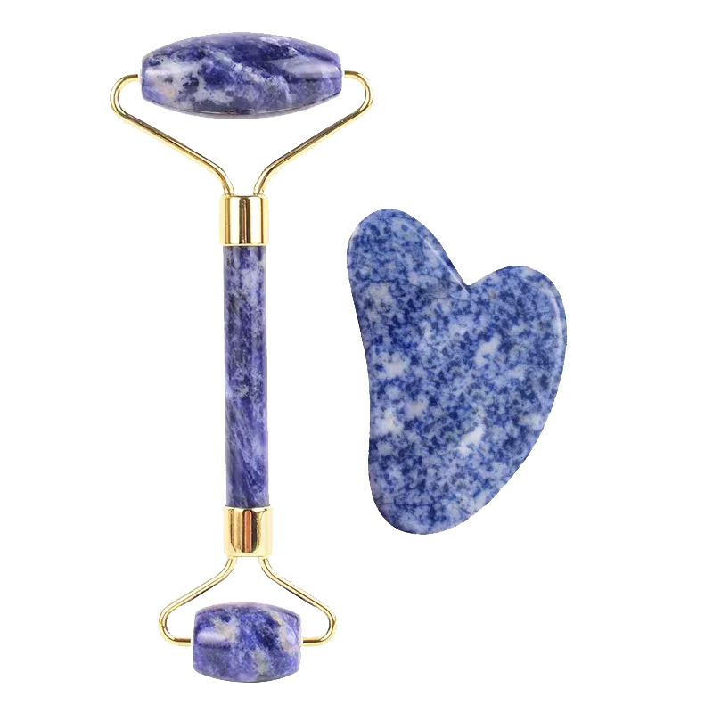 Rose Quartz Jade Roller Gua Sha Set Green Pink White Purple Black Blue Jade Heart Gua Sha Stone Roller Crystal Guasha Face Tool