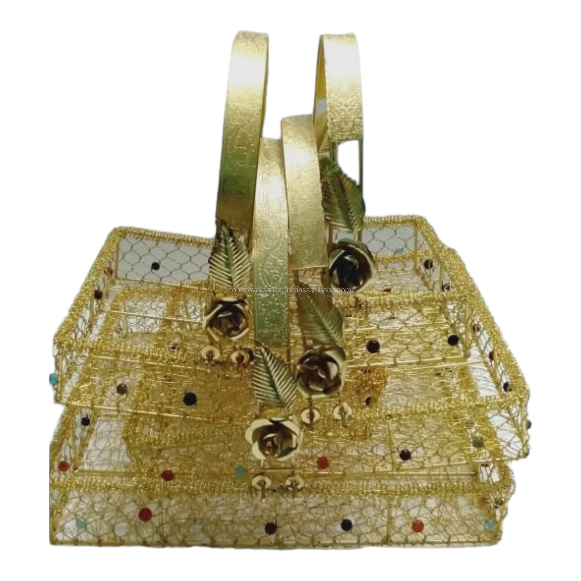 round shape mesh hamper basket for home & hotel custom size unique design golden wire hamper gift