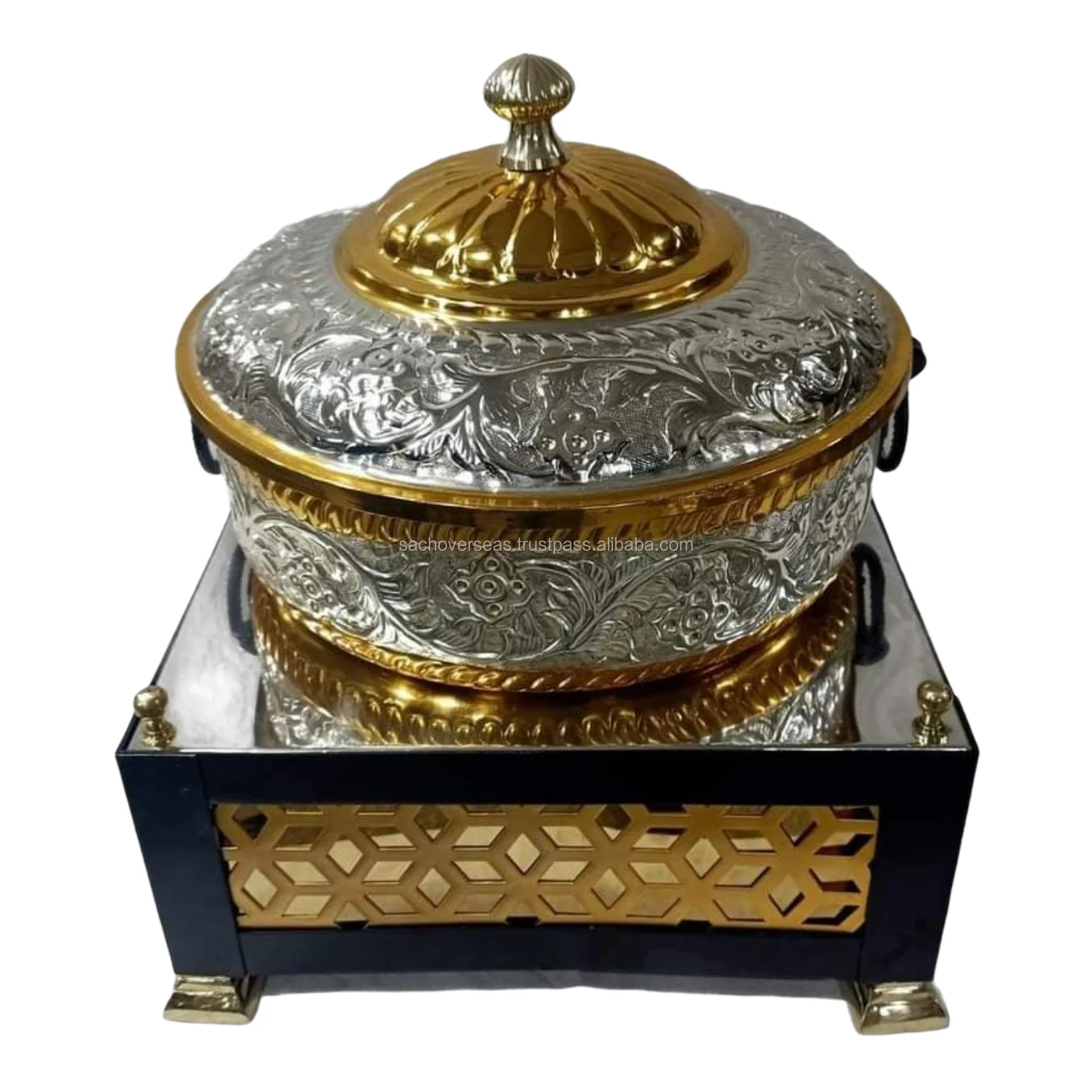 Metallic Black Copper Chafing Dish With Hammered Outlook and Lid Holder