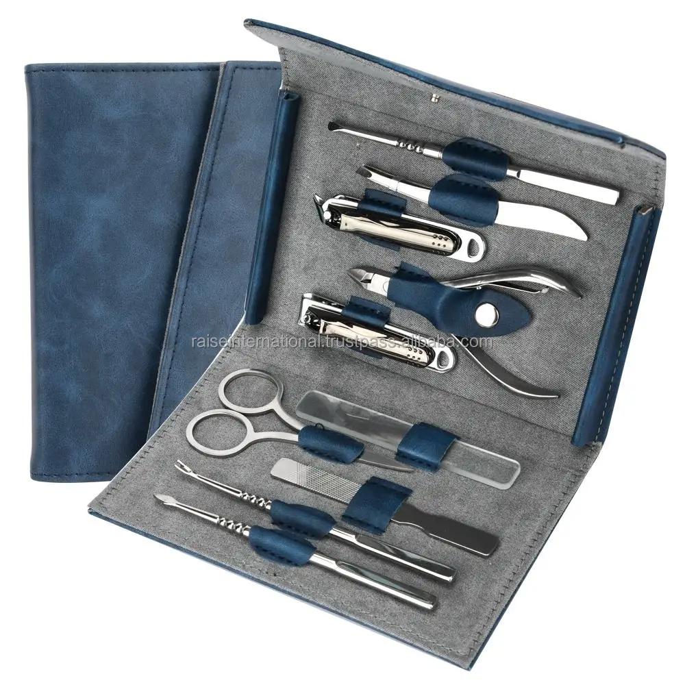 Luxury Portable 10PCS Manicure & Pedicure Kit Hot Sale Sustainable Stainless Steel Grooming Set for Women & Men