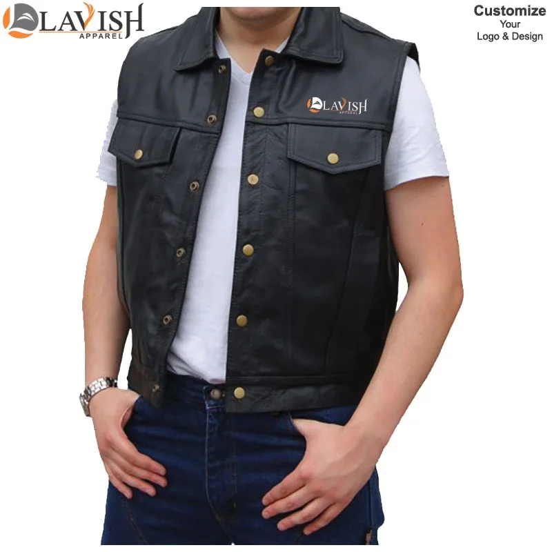 Men Waterproof Pure Leather Vest  Gilet 100% Genuine Leather Vest Customized Color Top Quality Logo Printing