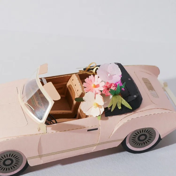[4R] Exquisite Creative Retro Pink Car DIY Miniature Handicrafts Kit