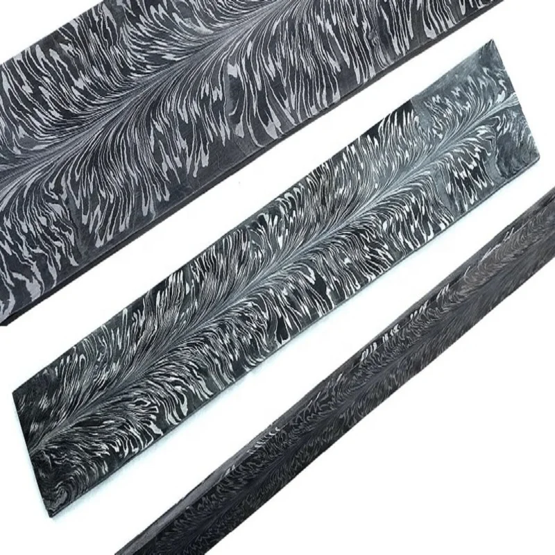 Заготовка из дамасской стали ручной работы с узором из перьев, общая длина 12 дюймов, ширина 2 дюйма, толщина 5 мм