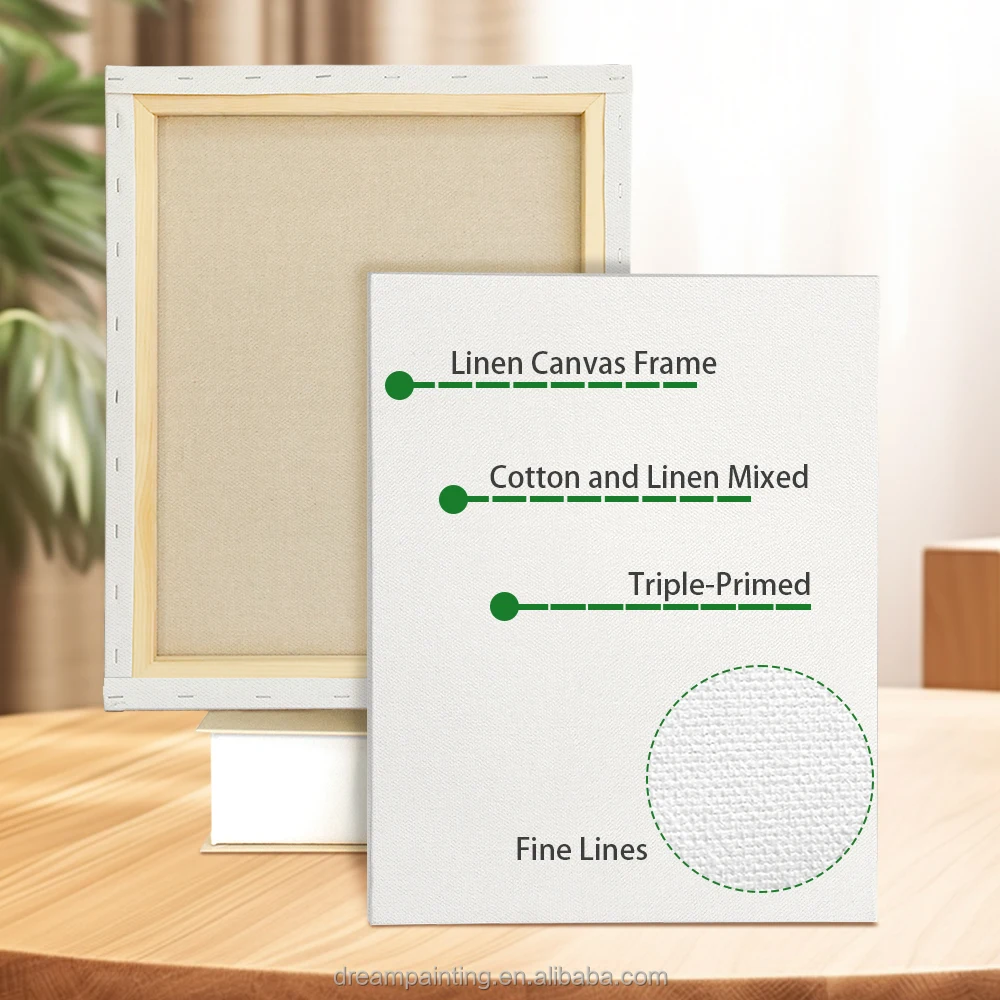 4x4/5x7/8x10/9x12/11x14 Inch Set of 5 Blank Art Stretched Canvas for Oil Painting 280g Linen Mixed Canvas Print