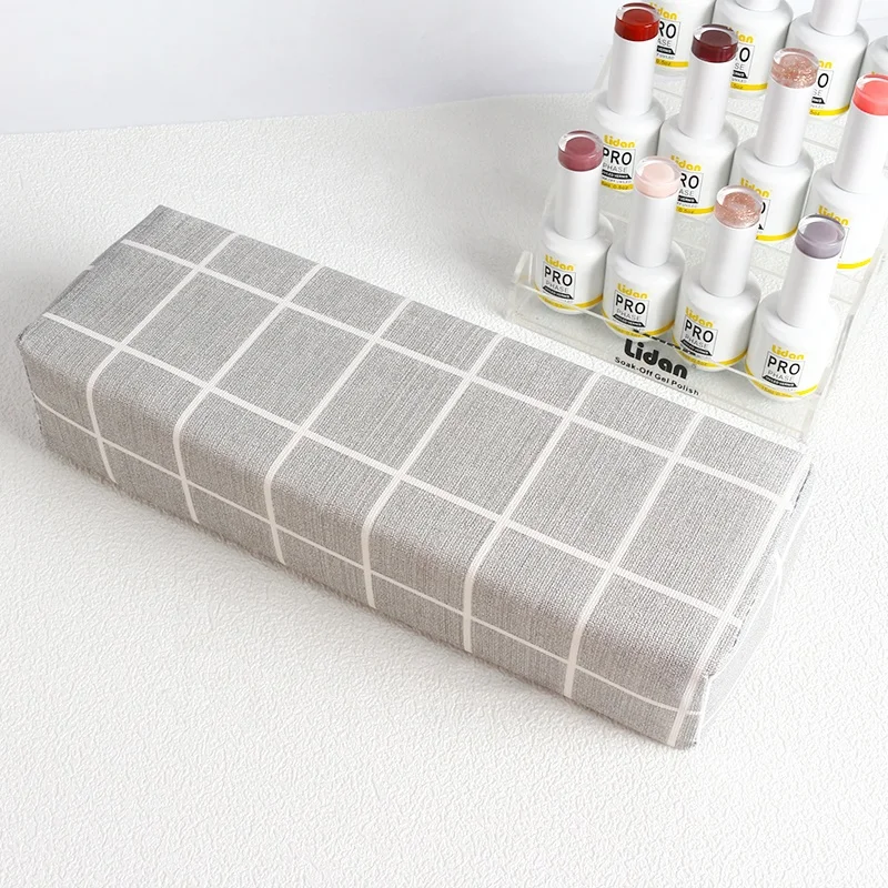 Square Leather Manicure Hand Pillow High Quality Sponge Nail Pillow Hand Rest Japanese Plaid Stripe Soft Nail Arm Pillow Stand